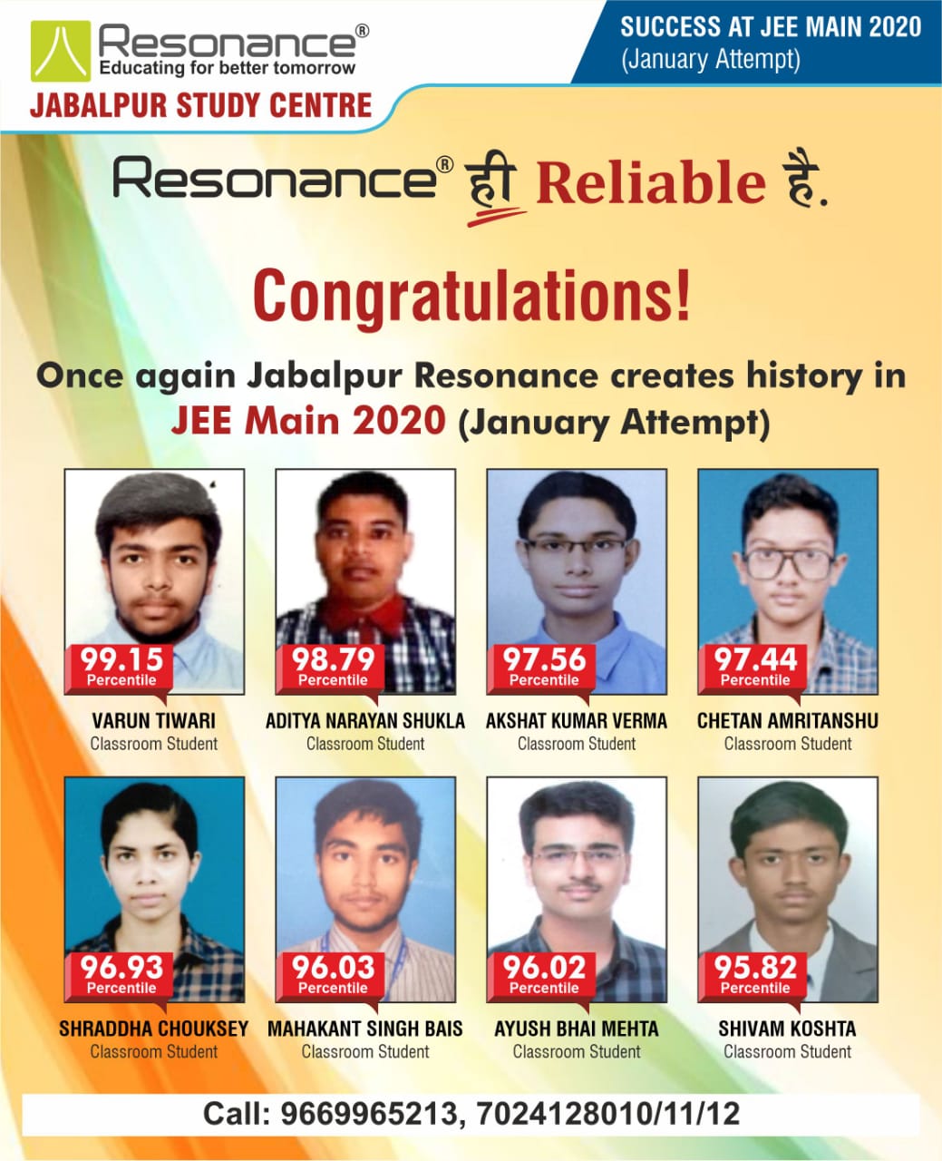 RESONANCE JABALPUR..RELIABLE RESULTS.. RESONANCE JABALPUR..RELIABLE RESULTS..